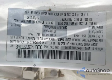 2016 Scion Ia from USA, damaged, VIN 3MYDLBZV9GY113630